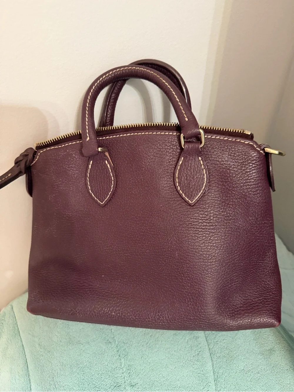 Dooney & Bourke Burgundy Leather Satchel with Gold Hardware